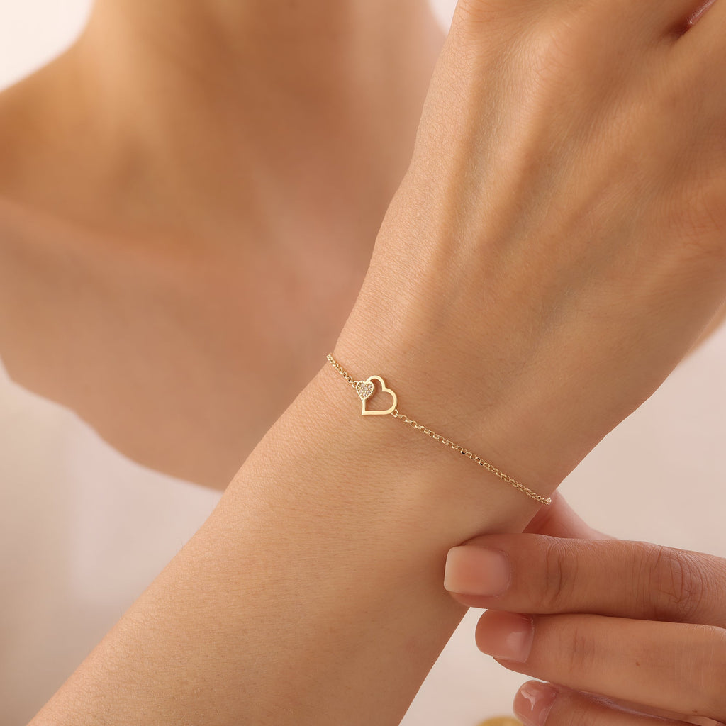 MINI INEINANDER VERWOBENE HERZEN MIT ZIRKONIA-STEINEN ARMKETTE | 14K GOLD