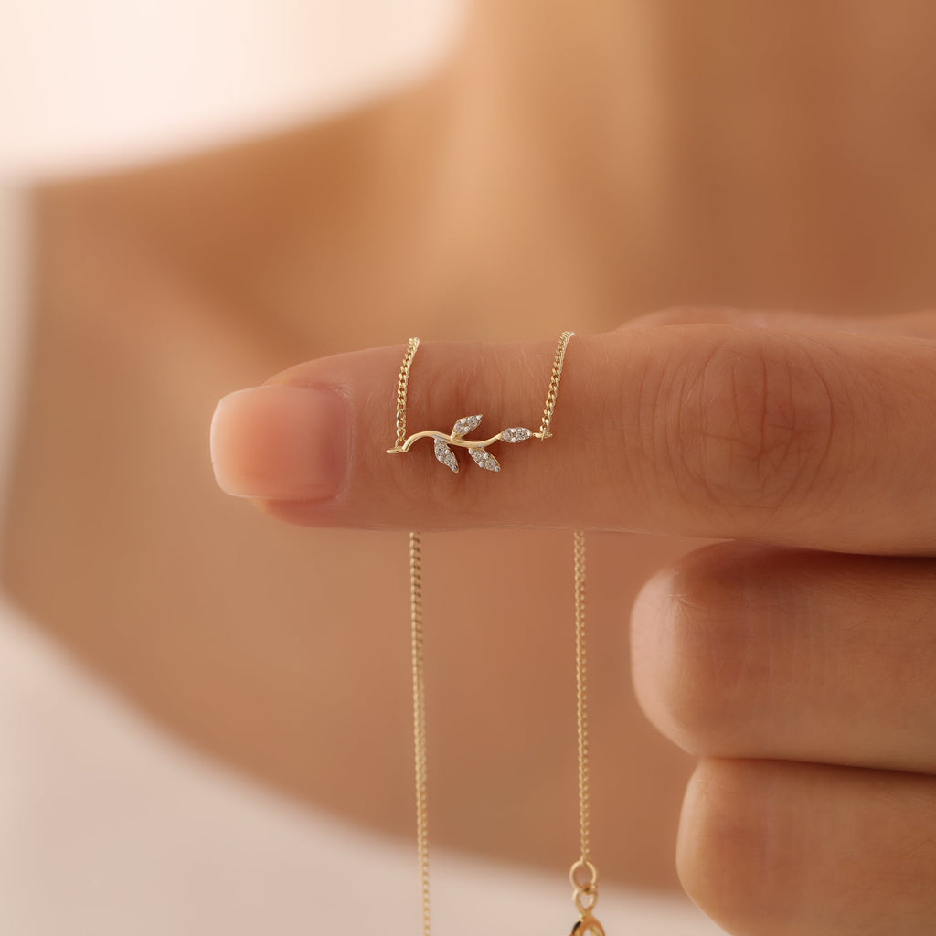 ZIRKONIA-STEINBESETZTER ELEGANTER ZWEIG TRIEB ARMKETTE | 14K GOLD