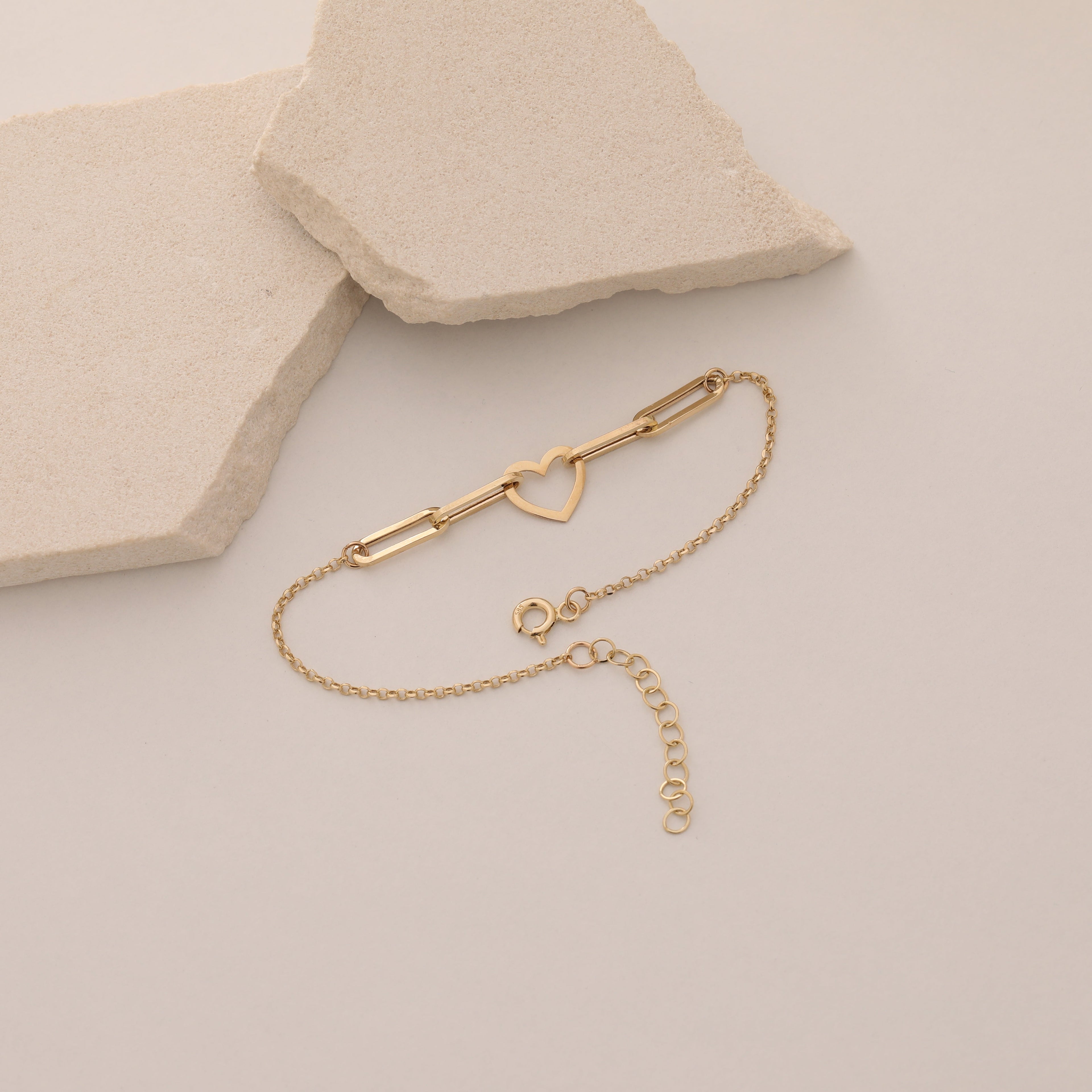 HOHLES HERZ-BÜROKLAMMER-ARMBAND ARMKETTE | 14K GOLD