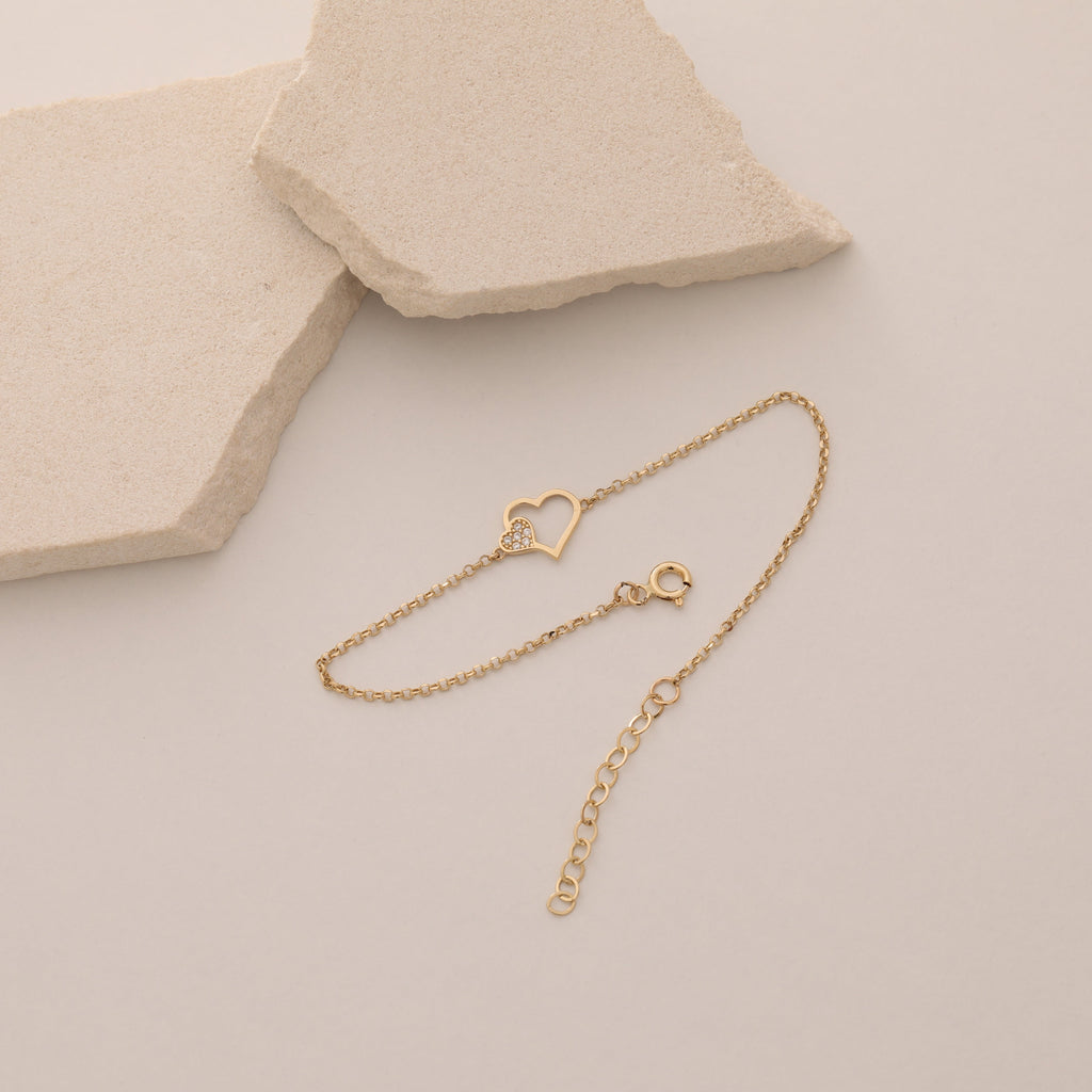 MINI INEINANDER VERWOBENE HERZEN MIT ZIRKONIA-STEINEN ARMKETTE | 14K GOLD