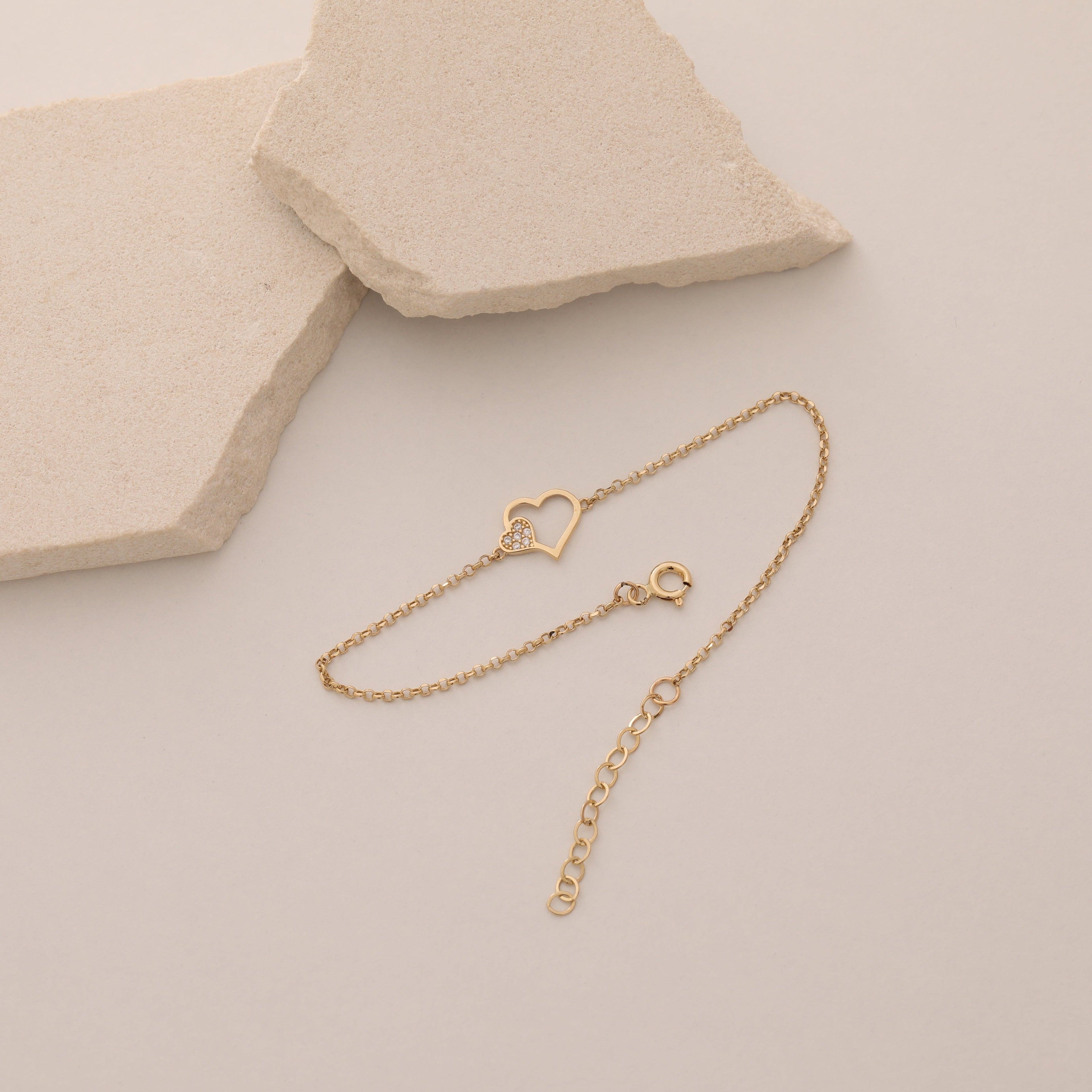 MINI INEINANDER VERWOBENE HERZEN MIT ZIRKONIA-STEINEN ARMKETTE | 14K GOLD