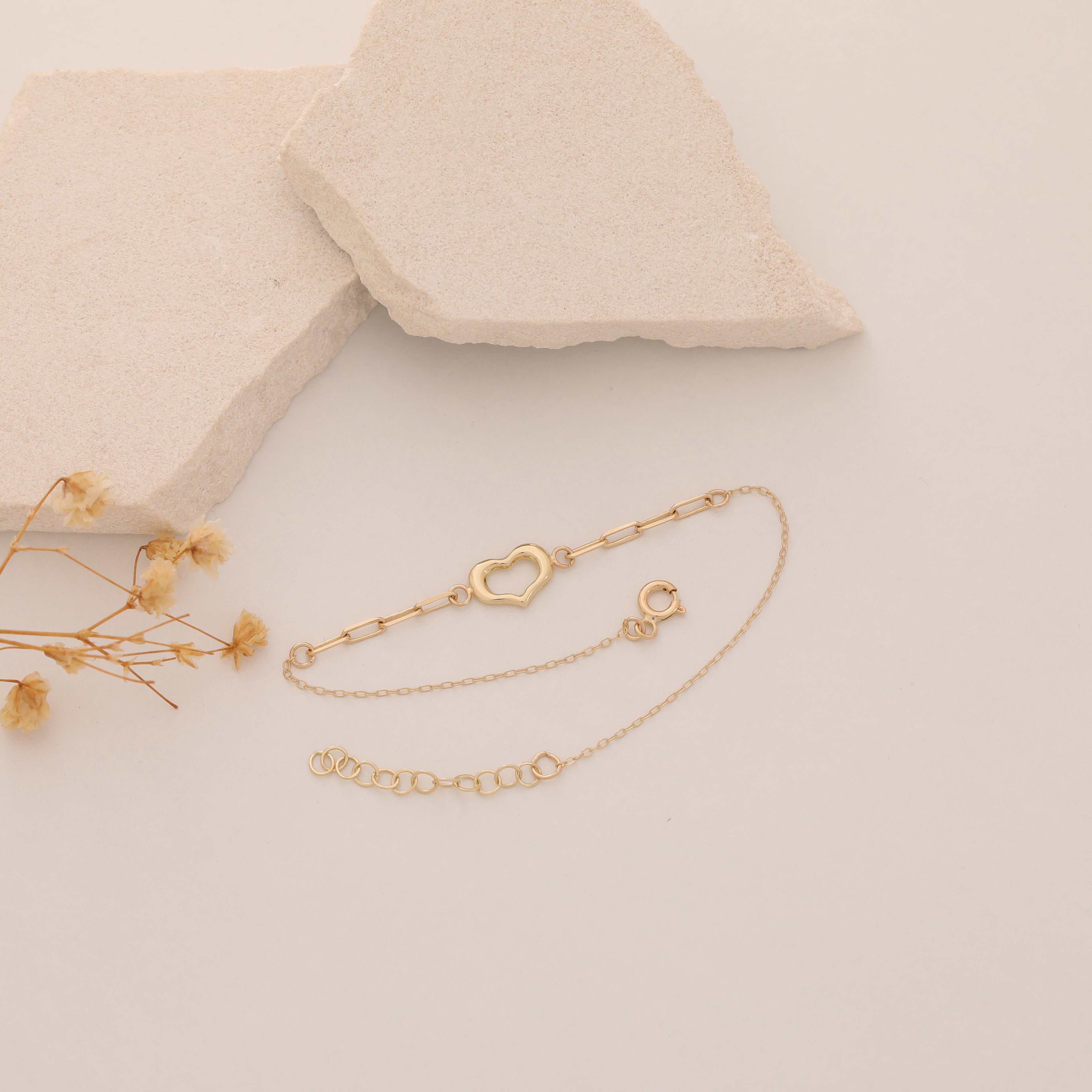 MINI BÜROKLAMMER-ARMBAND MIT HOHLEM HERZ ARMKETTE | 14K GOLD