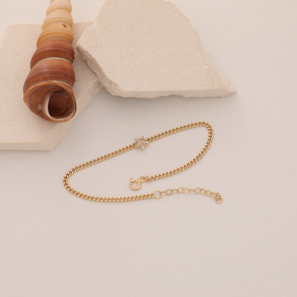 ZIRKONIA-STEINBESETZTE ELEGANTE STERN-KETTE ARMKETTE | 14K GOLD