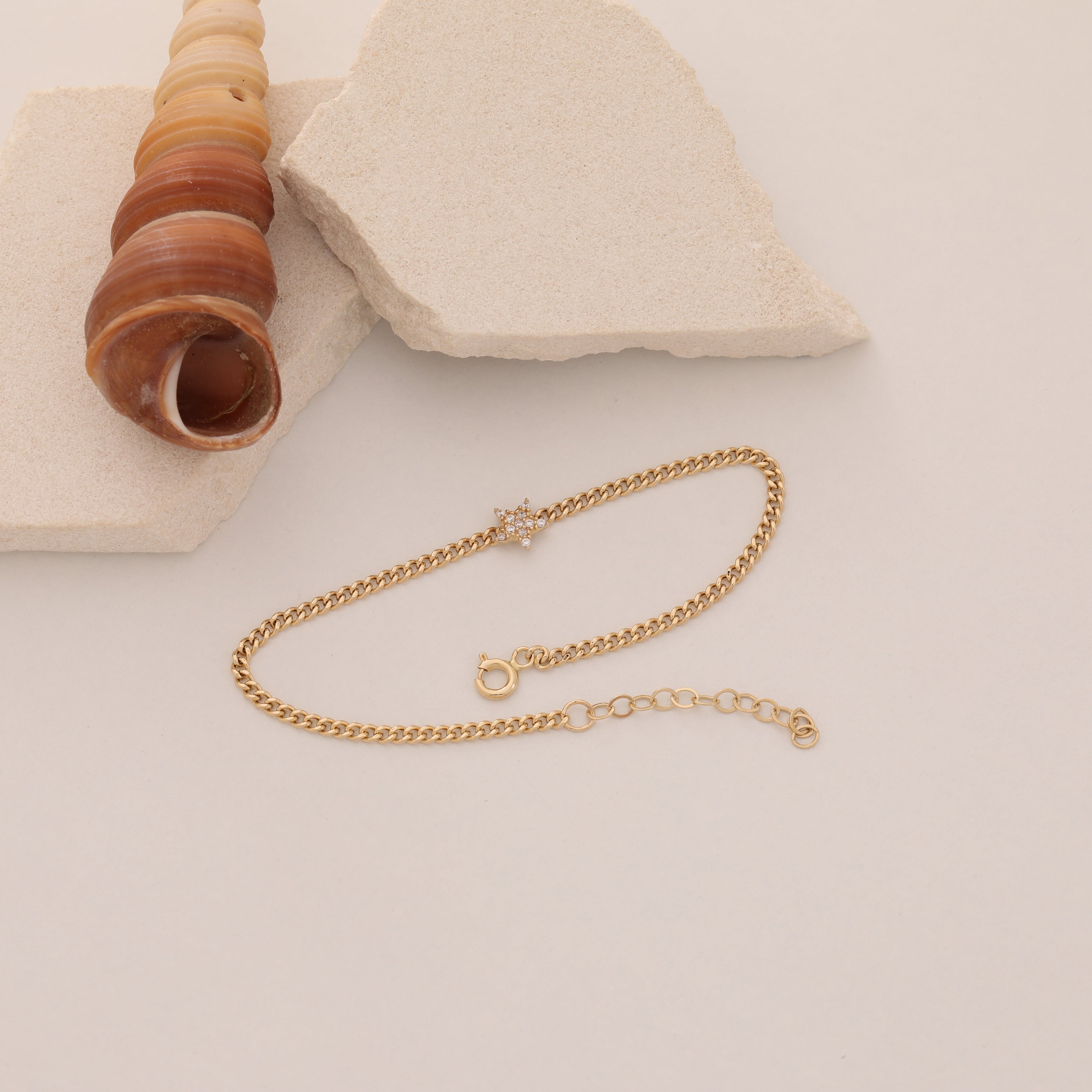 ZIRKONIA-STEINBESETZTE ELEGANTE STERN-KETTE ARMKETTE | 14K GOLD