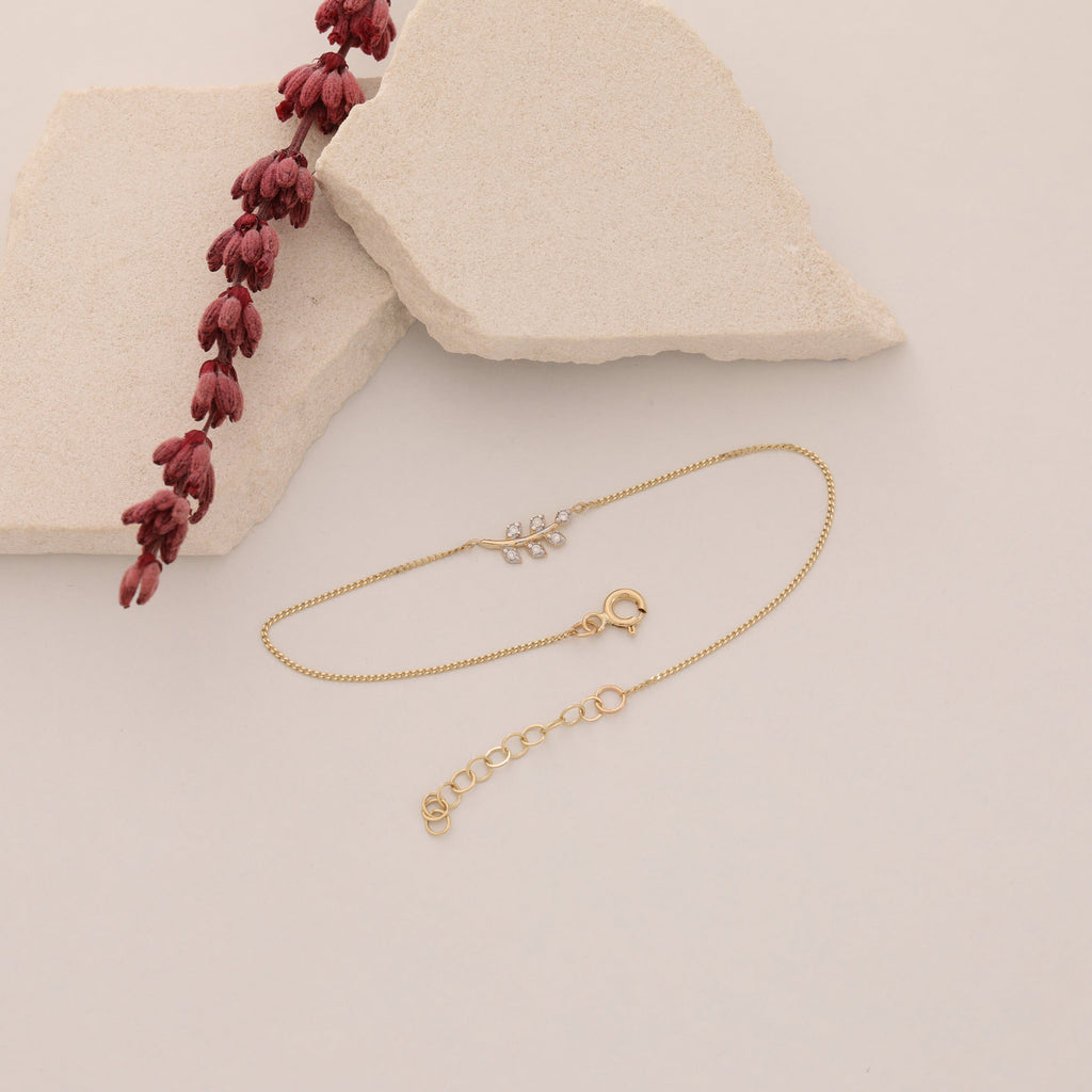 ZIRKONIA-STEINBESETZTER OLIVENZWEIG ARMKETTE | 14K GOLD