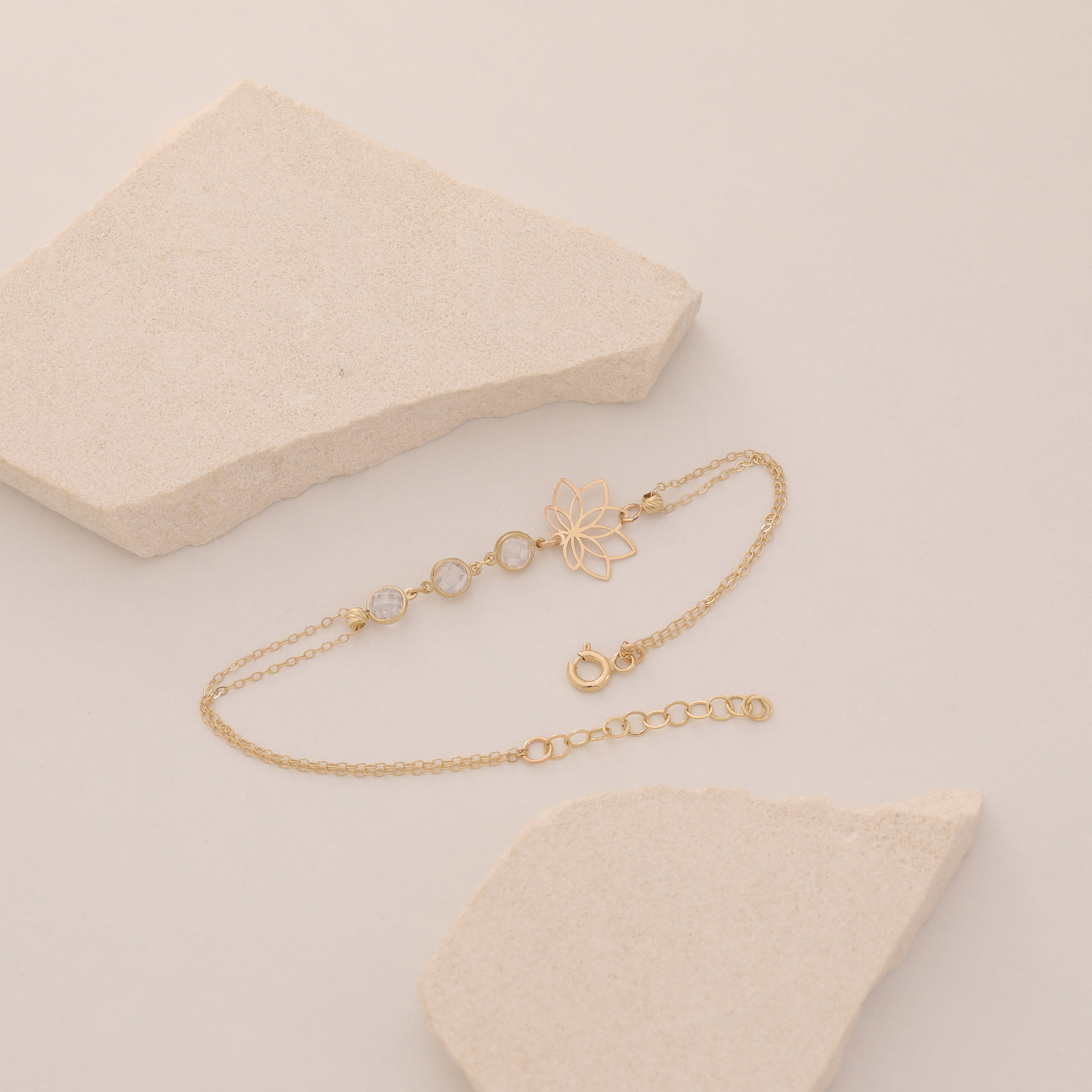 ZIRKON-DETAILLI LOTUS-KETTE DESIGN ARMKETTE | 14K GOLD