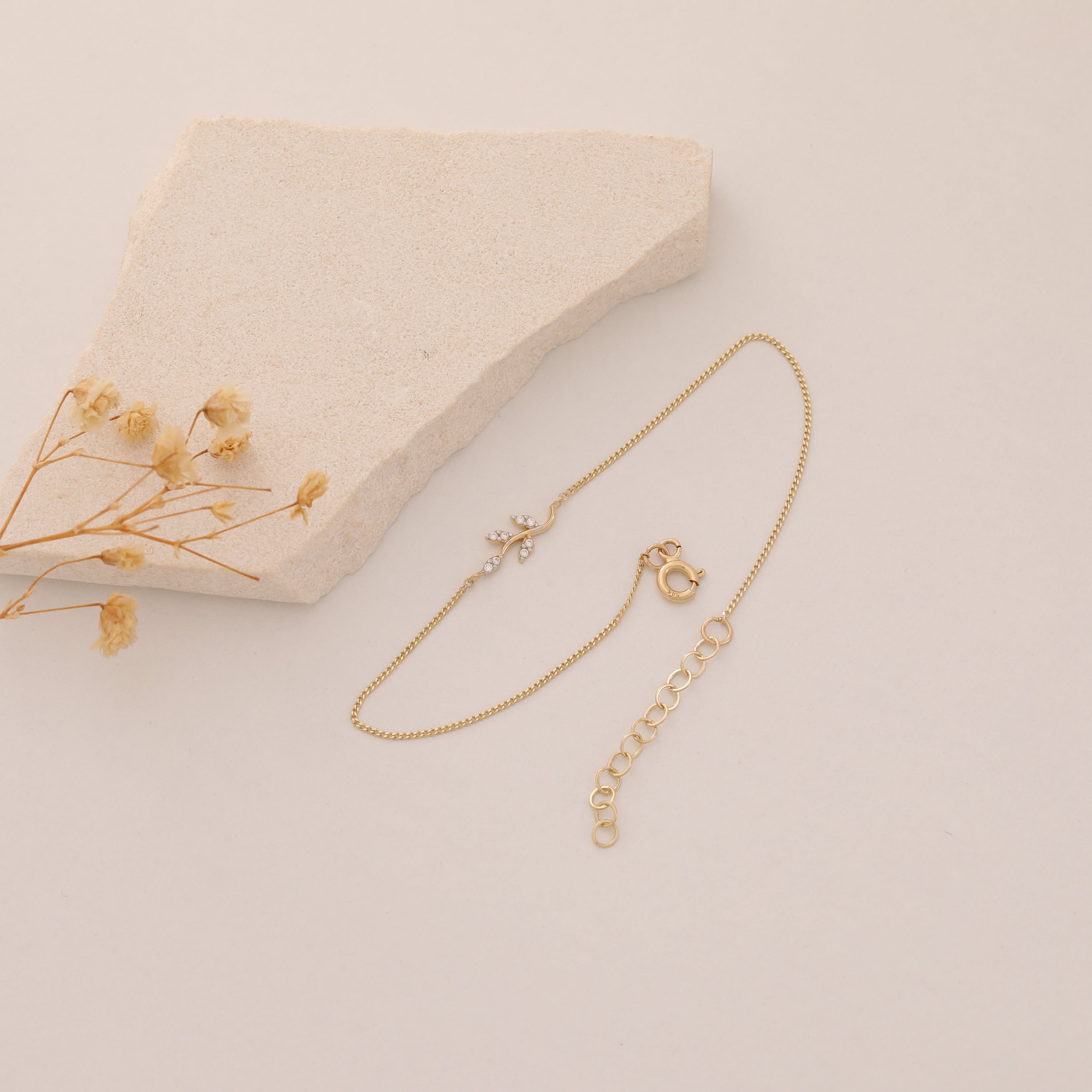 ZIRKONIA-STEINBESETZTER ELEGANTER ZWEIG TRIEB ARMKETTE | 14K GOLD
