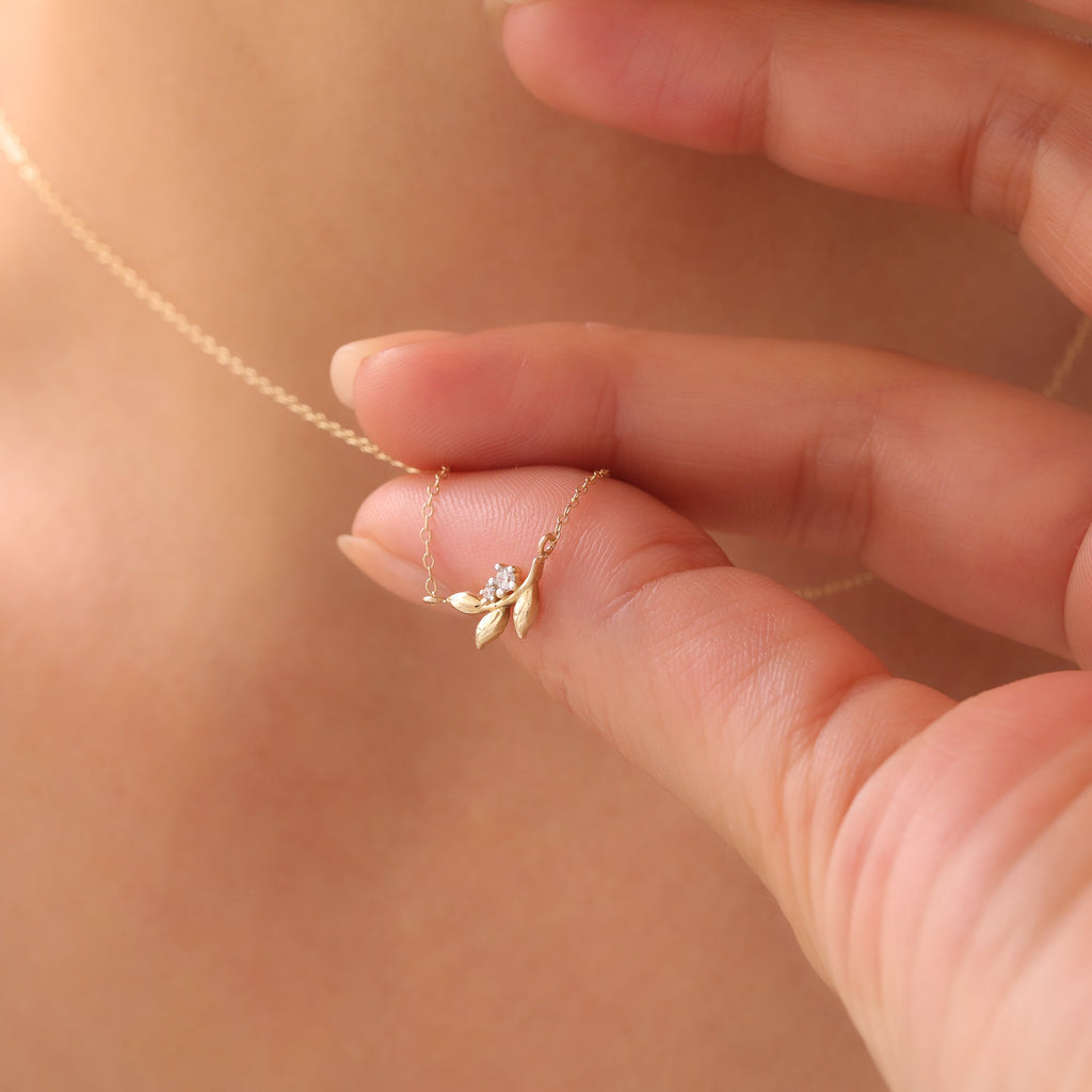 ZIRKONIA BLATT HALSKETTE | 14K GOLD