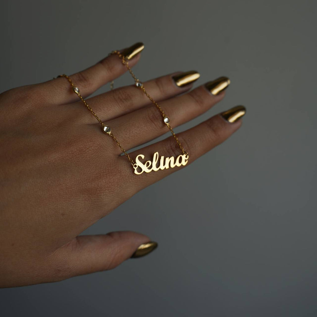 DOUBLE ZIRKONIA NAMENS HALSKETTE aus 925 Silber - Eleganter Halskette - AURIME