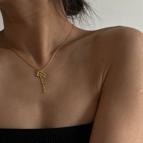 SIGNATUR NAMENSKETTE MIT ZIRKONIA BUCHSTABE aus 925 Silber - Eleganter Halskette - AURIME