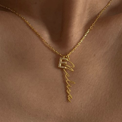 SIGNATUR NAMENSKETTE MIT ZIRKONIA BUCHSTABE aus 925 Silber - Eleganter Halskette - AURIME