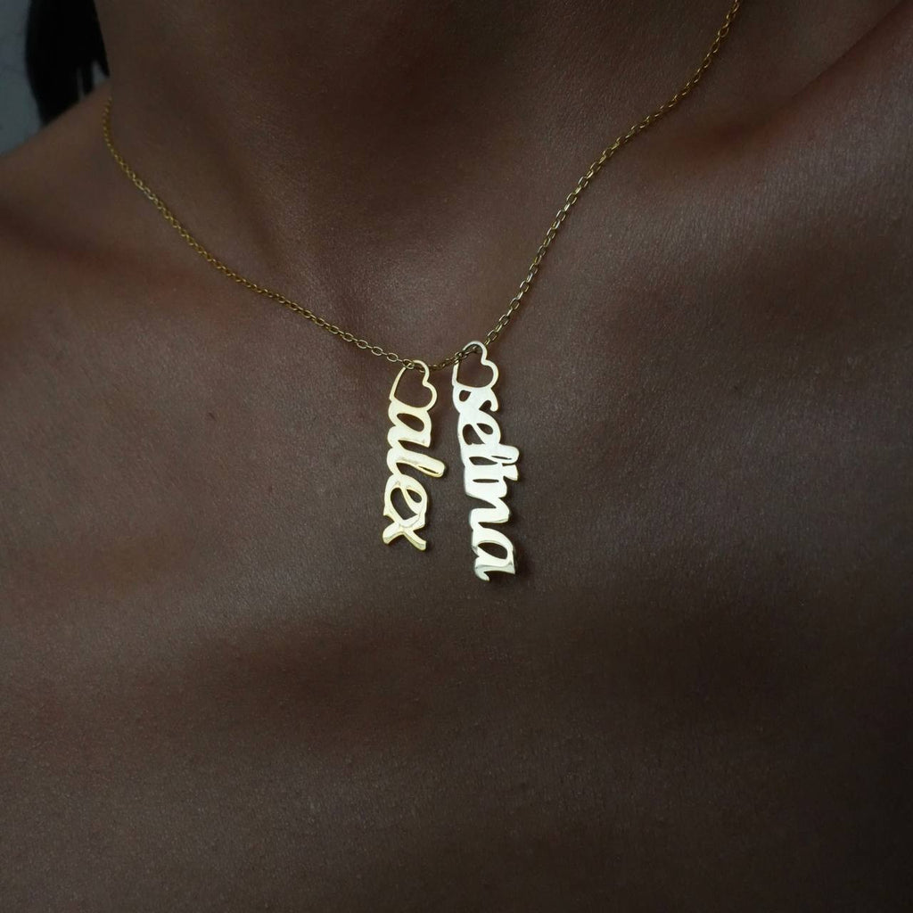 DUO HEART NAME NECKLACE aus 925 Silber - Hochwertiger Schmuck - AURIME