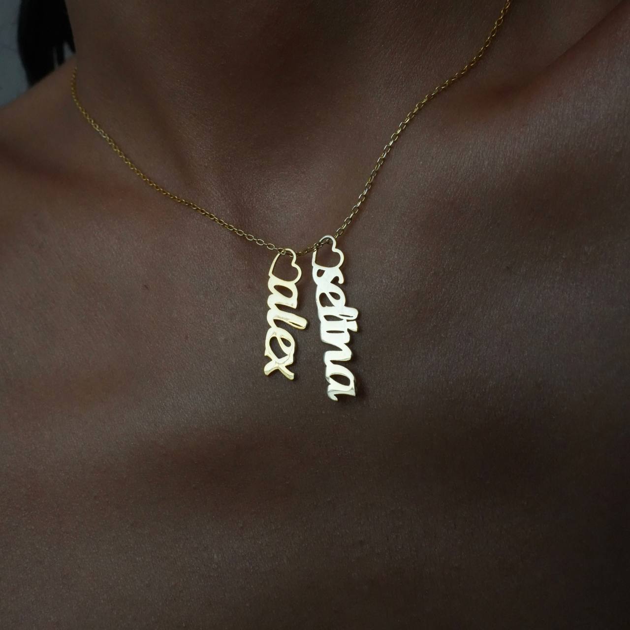 DUO HEART NAME NECKLACE aus 925 Silber - Hochwertiger Schmuck - AURIME