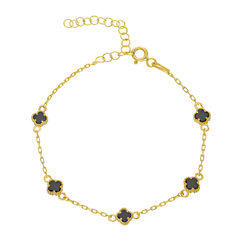 MINIMAL SCHWARZE KLEE ARMKETTE aus 925 Silber - Eleganter Halskette - AURIME