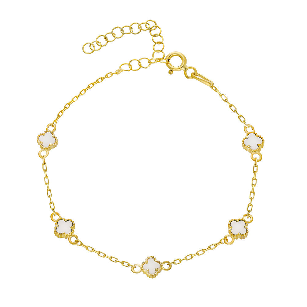 MINIMAL WEISSE KLEE ARMKETTE aus 925 Silber - Eleganter Halskette - AURIME