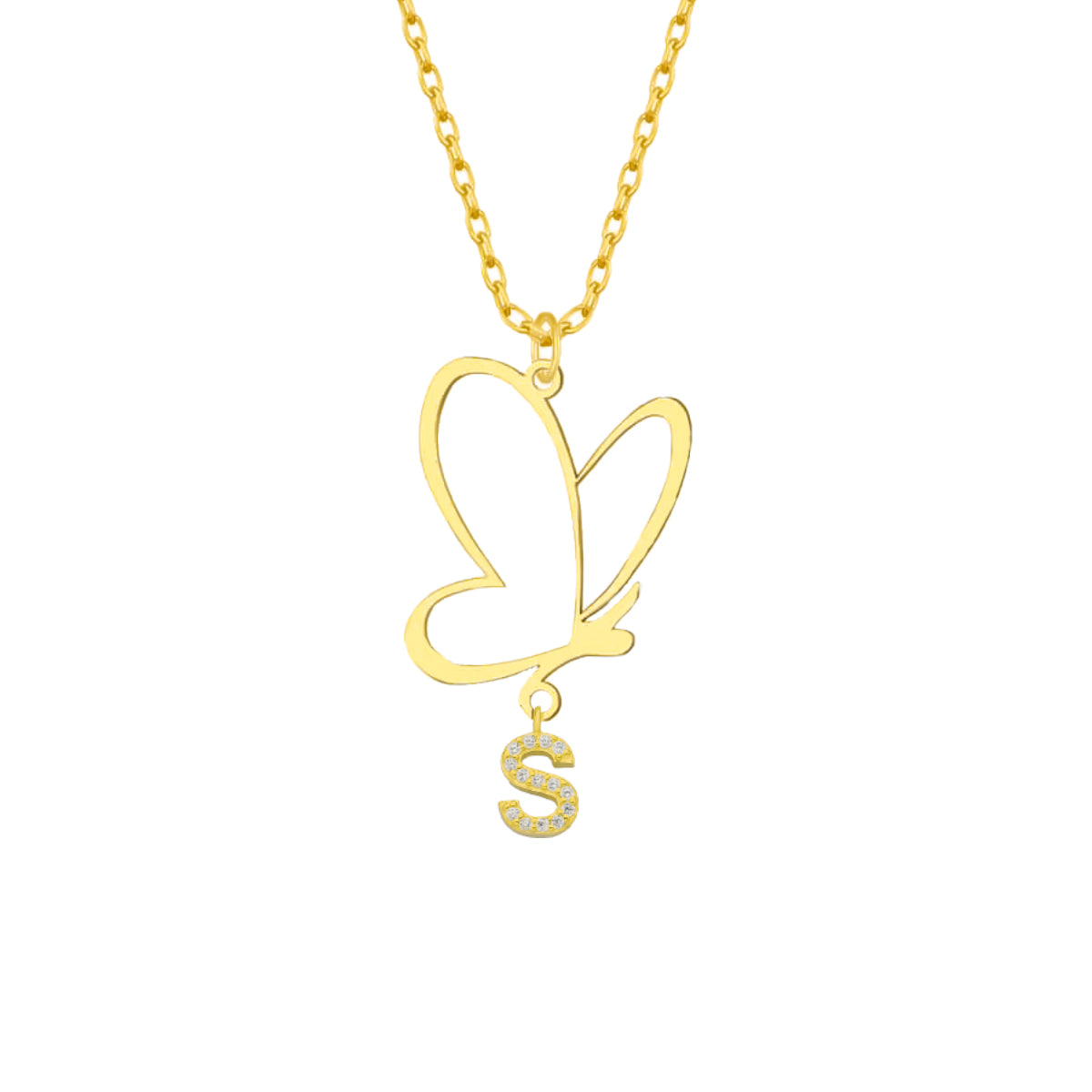 BUTTERFLY KETTE MIT WUNSCHBUCHSTABE aus 925 Silber - Eleganter Halskette - AURIME