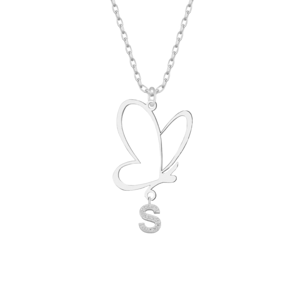 BUTTERFLY KETTE MIT WUNSCHBUCHSTABE aus 925 Silber - Eleganter Halskette - AURIME