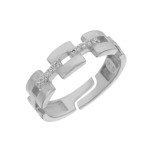 Silberner Ring mit Kette in AURIME CHAIN IN RING Zirkonia, 925er Silber, funkelnde Zirkonia-Steine, elegante Schmuckkreation