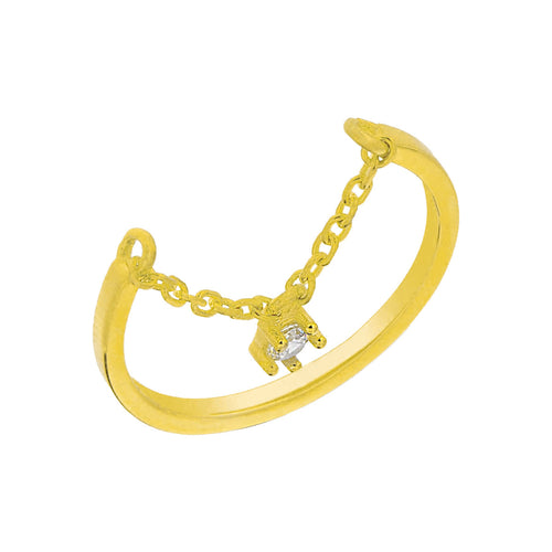 Silberring mit Kette aus Zirkonia, 925er Silber, von AURIME, detailreiche Schmuckfassung mit funkelnden Steinen.