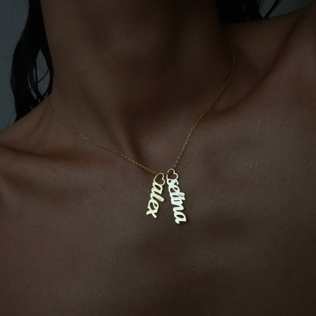 DUO HEART NAME NECKLACE aus 925 Silber - Hochwertiger Schmuck - AURIME