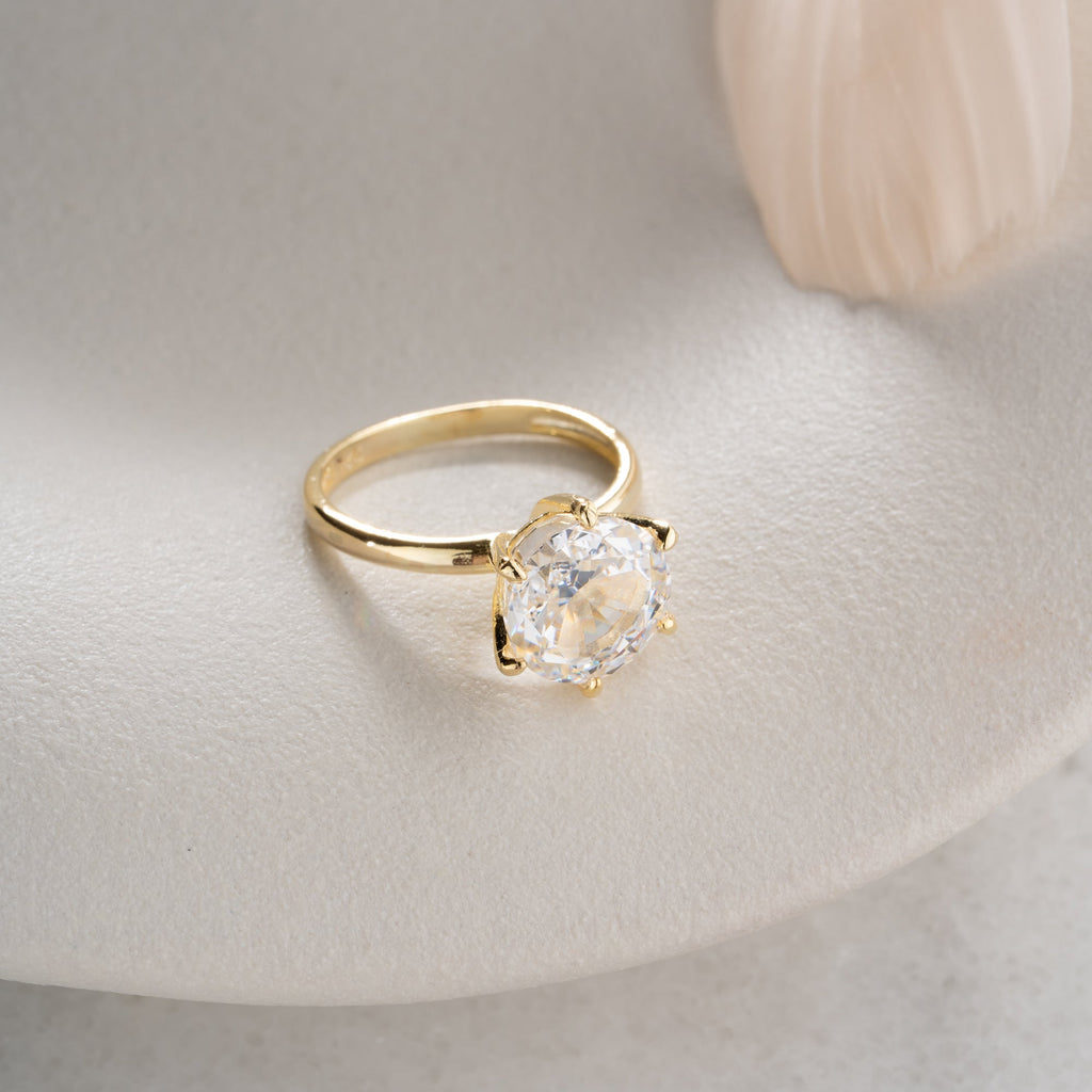 RUNDER STEIN RING | 925 SILBER