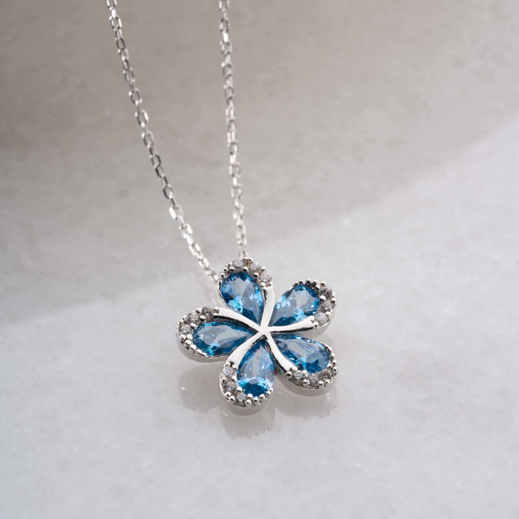 BLUME MIT BLAUEM STEIN HALSKETTE | 925 SILBER