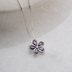 BLUME MIT LILA STEIN HALSKETTE | 925 SILBER