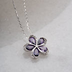 BLUME MIT LILA STEIN HALSKETTE | 925 SILBER