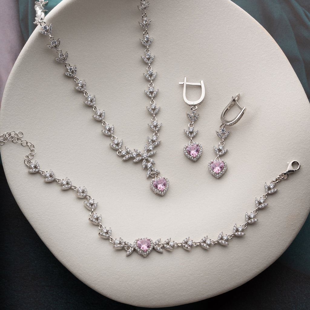 ROSA HERZ MIT STEIN SET | 925 SILBER
