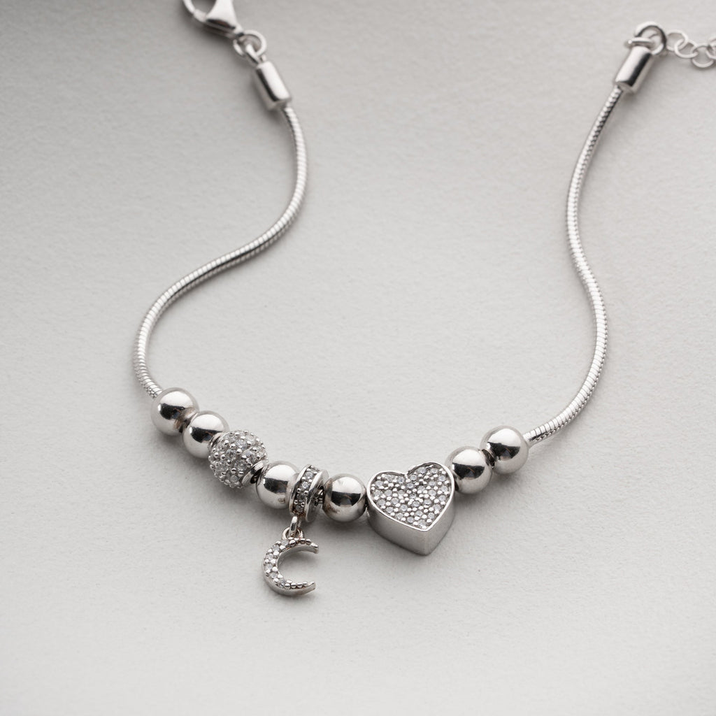 SICHELMOND MIT HERZ-CHARM ARMKETTE | 925 SILBER