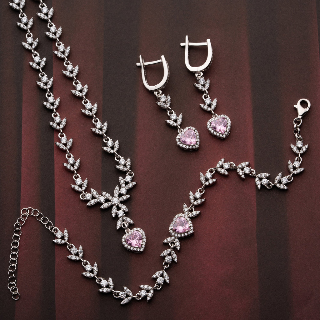 ROSA HERZ MIT STEIN SET | 925 SILBER