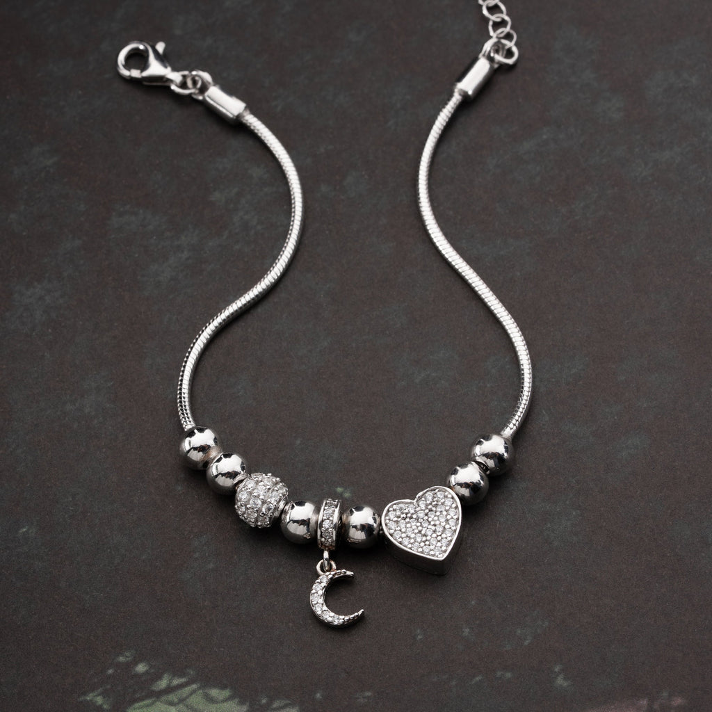 SICHELMOND MIT HERZ-CHARM ARMKETTE | 925 SILBER