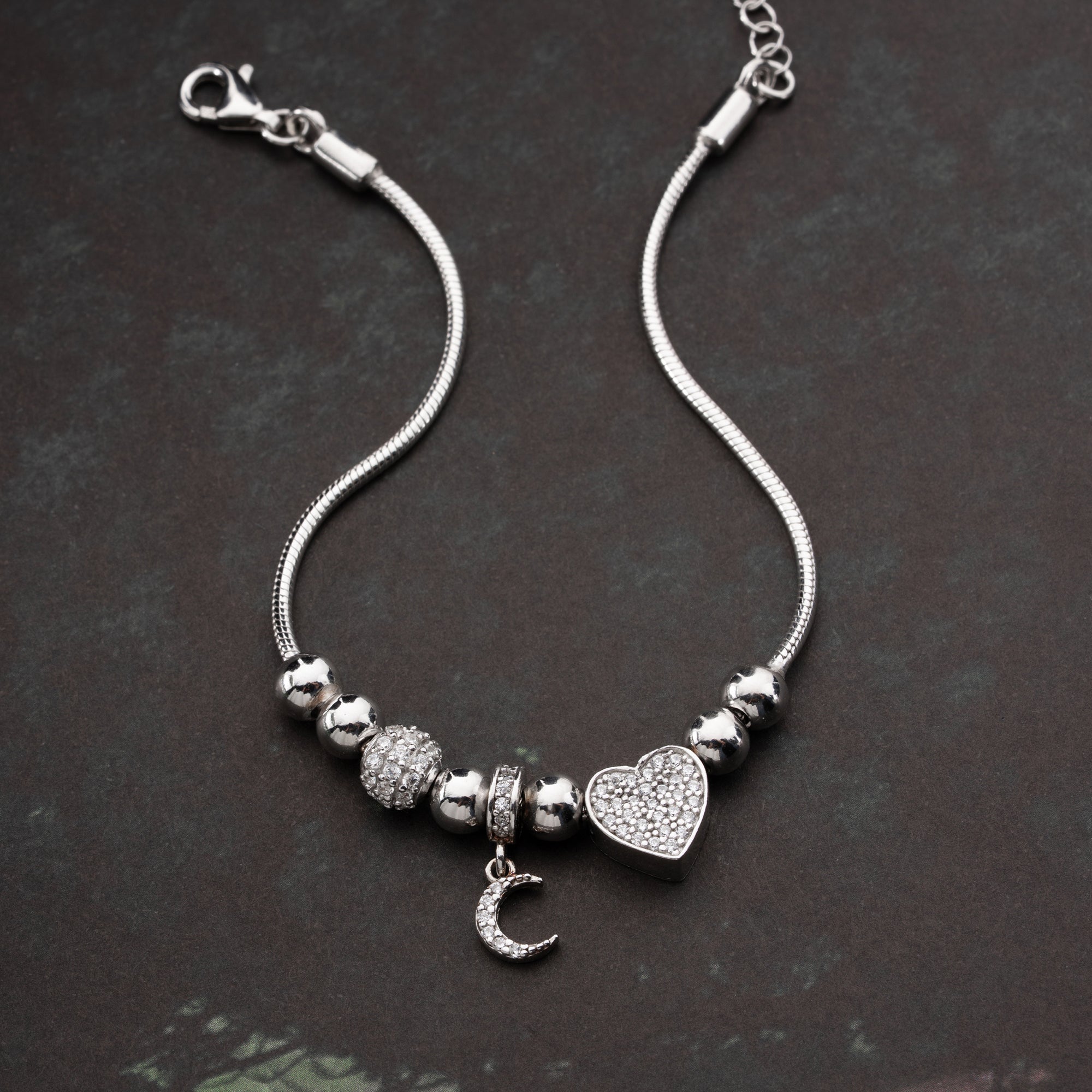 SICHELMOND MIT HERZ-CHARM ARMKETTE | 925 SILBER