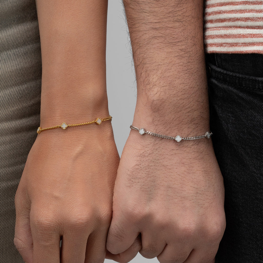 WEISSER KLEE PAAR-ARMBÄNDER | 925 SILBER
