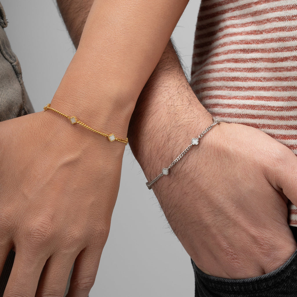 WEISSER KLEE PAAR-ARMBÄNDER | 925 SILBER