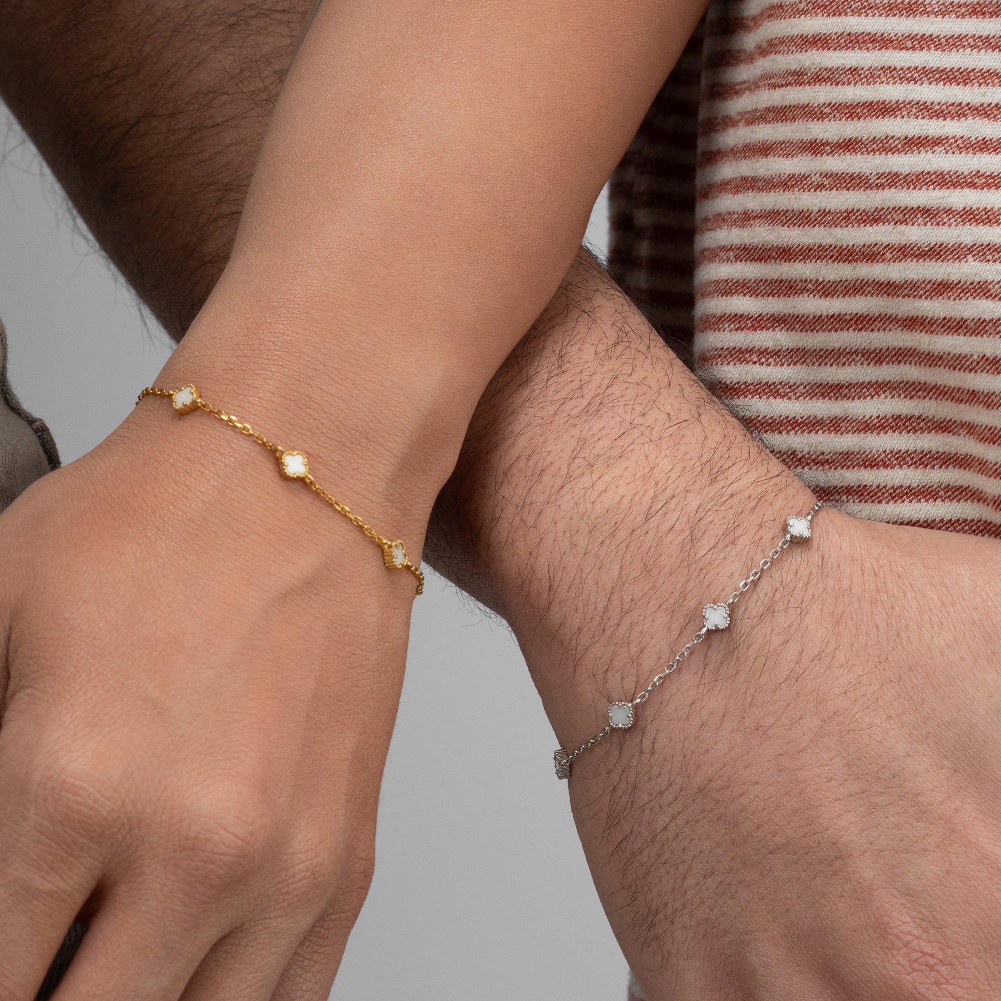 WEISSER KLEE FORZAKETTEN PAAR-ARMBÄNDER | 925 SILBER
