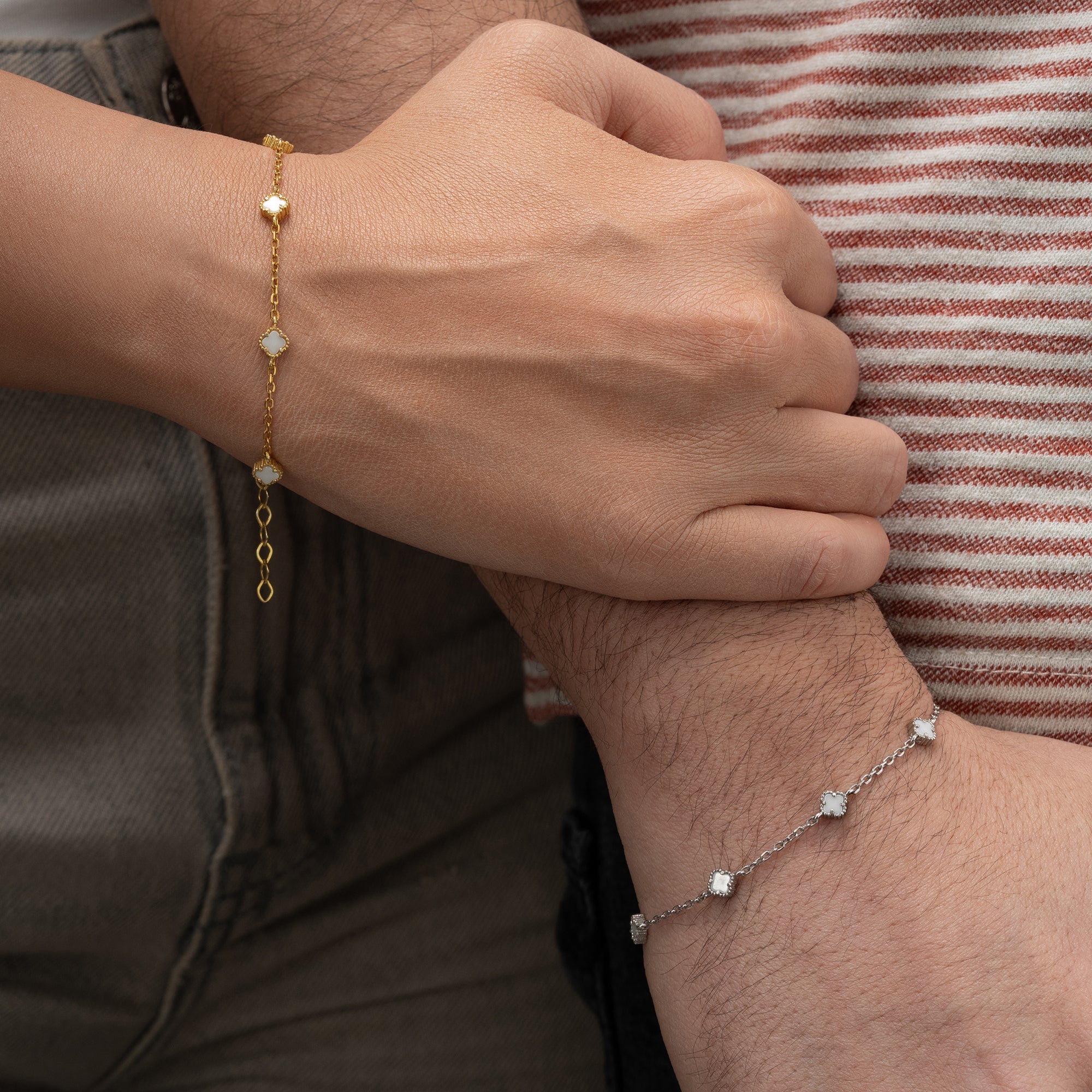 WEISSER KLEE FORZAKETTEN PAAR-ARMBÄNDER | 925 SILBER