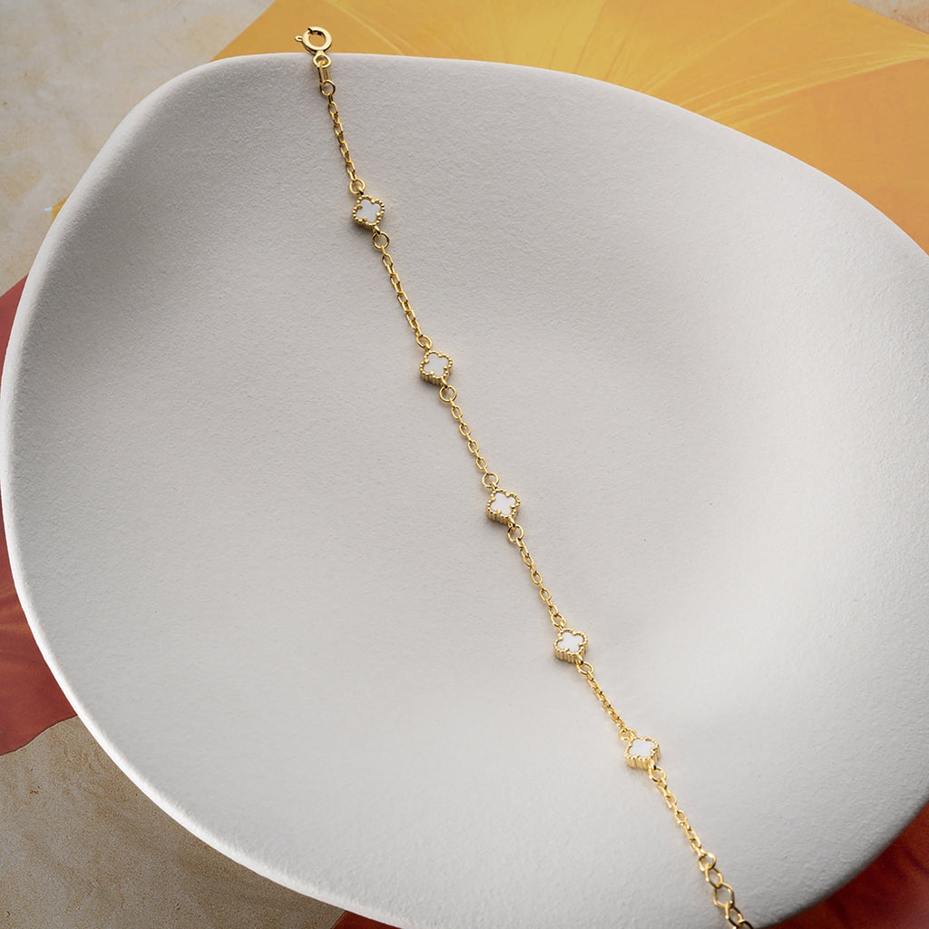 MINIMAL WEISSE KLEE ARMKETTE aus 925 Silber - Eleganter Halskette - AURIME