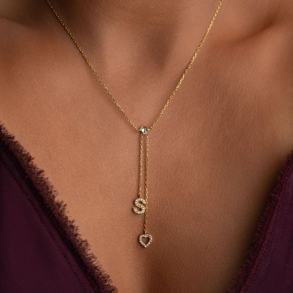 DUO HERZ LETTER HALSKETTE | 925 SILBER