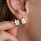 MINIMALISTISCHE BLUME MIT KRISTALLSTEIN OHRRINGE | 925 SILBER