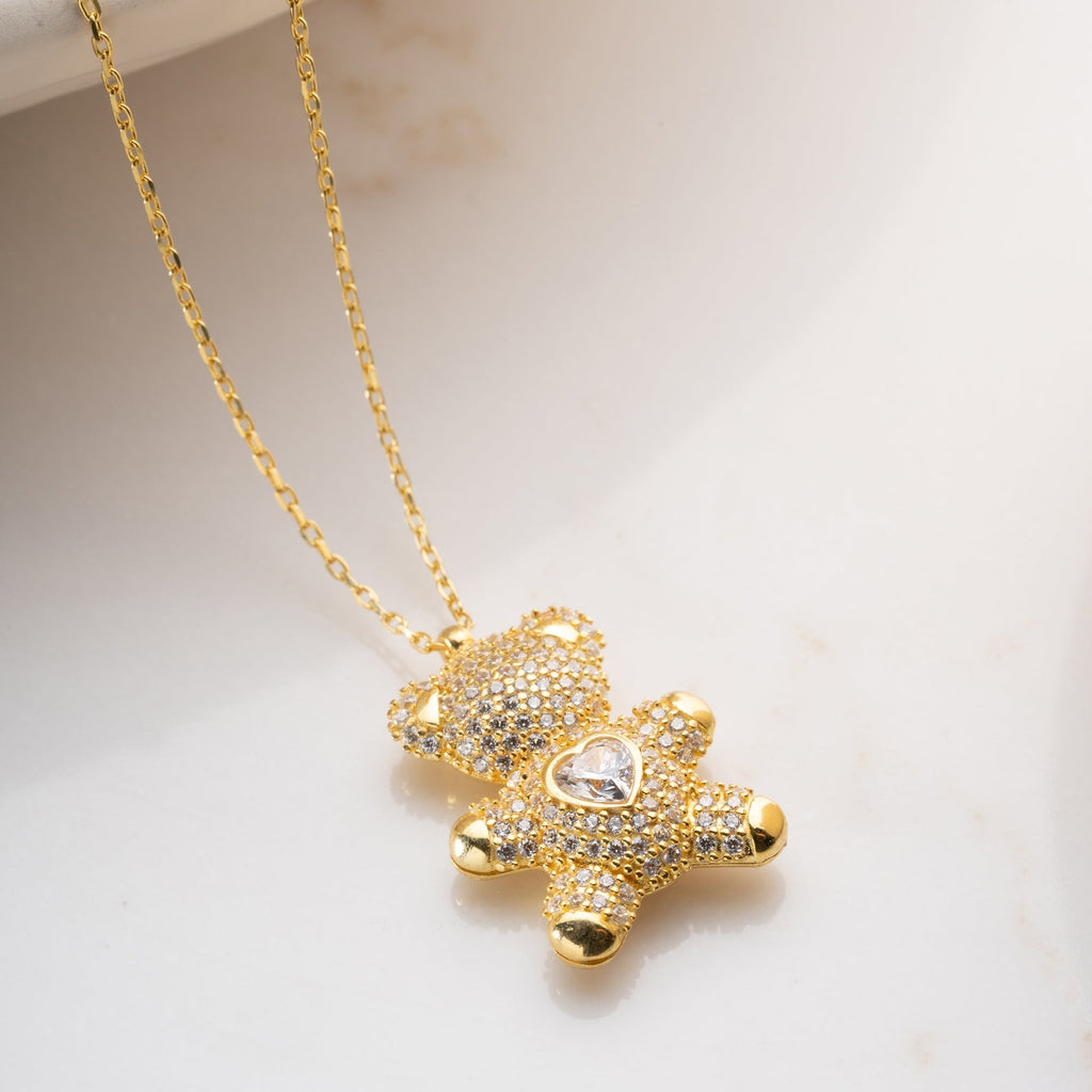 HEART STONE TEDDY BEAR KETTE aus 925 Silber - Eleganter Halskette - AURIME