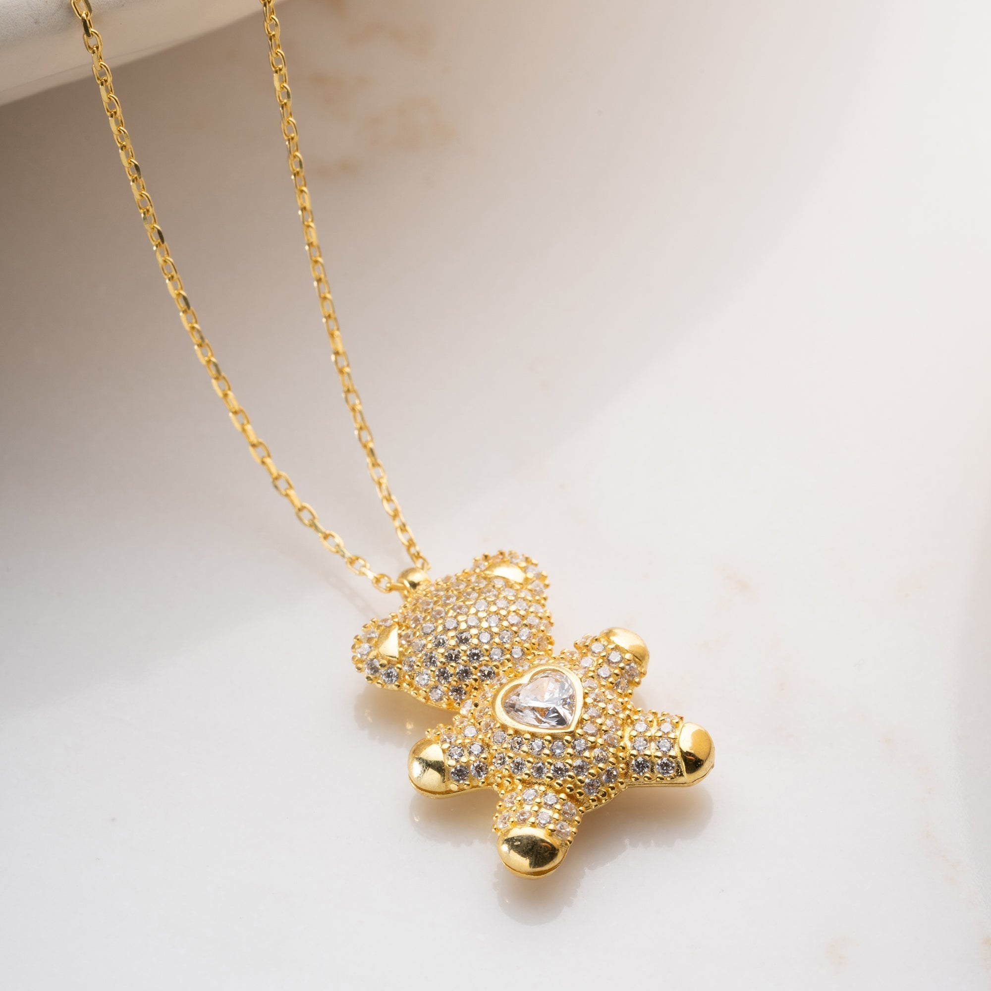 HEART STONE TEDDY BEAR KETTE aus 925 Silber - Eleganter Halskette - AURIME
