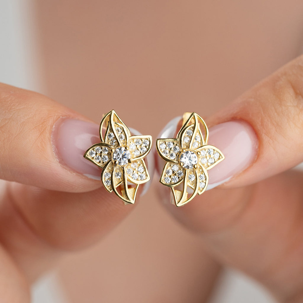 MINIMALISTISCHE BLUME MIT
 OHRRINGE | 925 SILBER