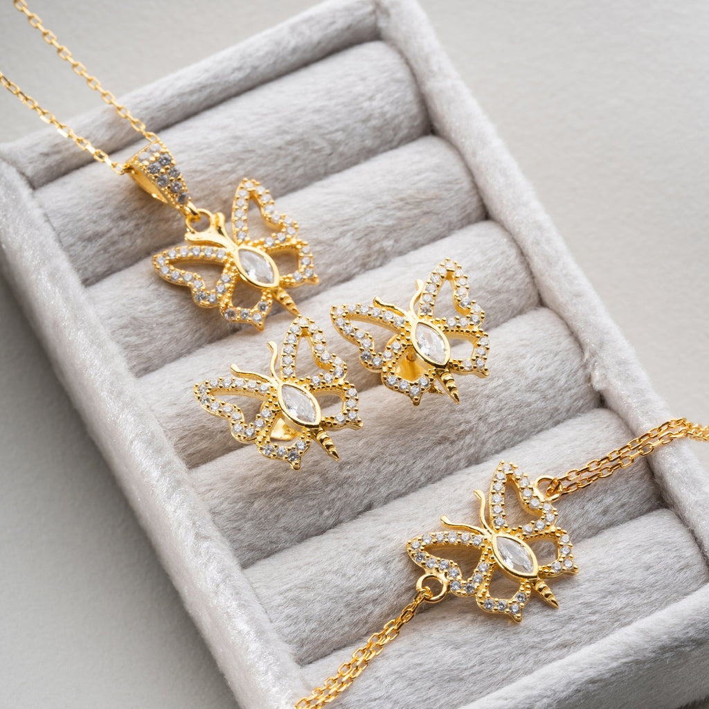 BUTTERFLY HALSKETTE | ARMBAND | OHRRING SET | 925 SILBER