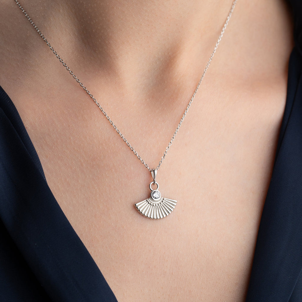 ZIRKONIA FÄCHER HALSKETTE aus 925 Silber - Eleganter Halskette - AURIME