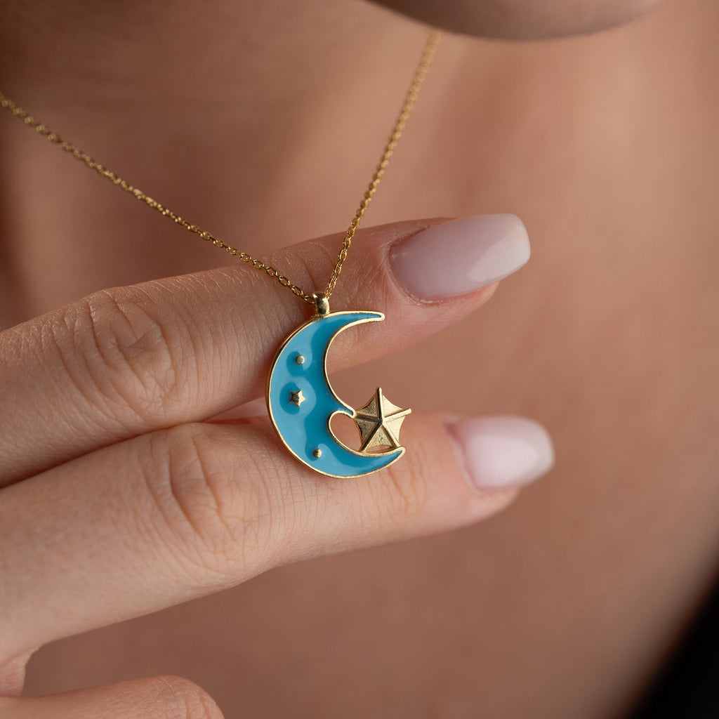 TURKIS MOON HALSKETTE| 925 SILBER