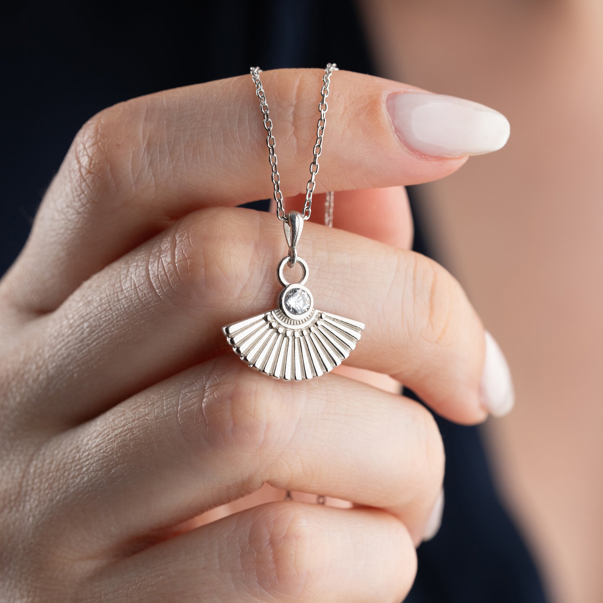 ZIRKONIA FÄCHER HALSKETTE | 925 SILBER