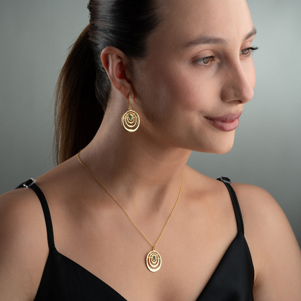 CREOLEN MIT GRÜNEM STEIN SET | 925 SILBER