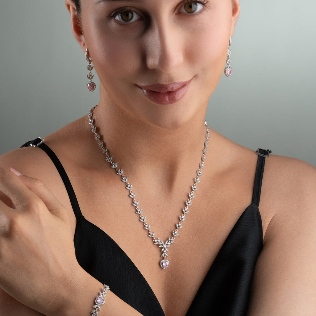 ROSA HERZ MIT STEIN SET | 925 SILBER