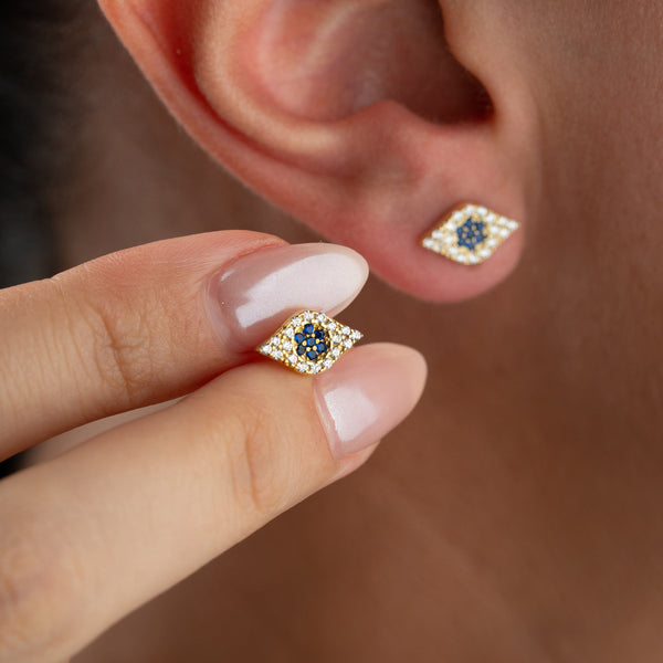 Nazar Auge Ohrringe aus 925 Silber von Aurime, detailreiche Silberohrschmuck mit blauer Augendesign und filigranen Mustern